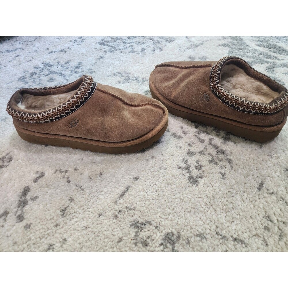 UGG Tasman Women's Brown Suede Sheepskin-Lined Slip-On Slippers US 7